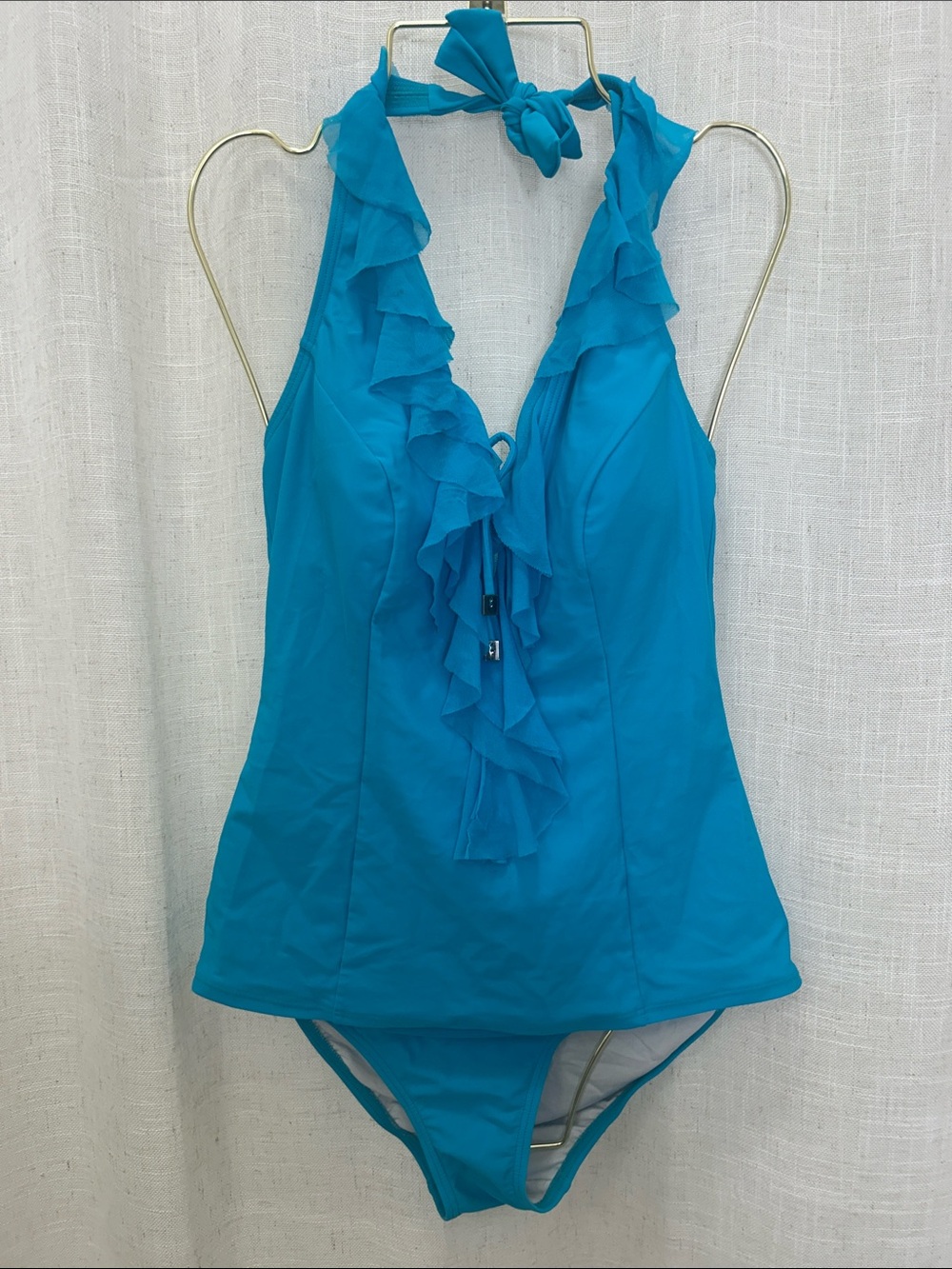 Be Creative Turquoise Ruffled Halter Tankini Swimsuit Size 8